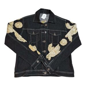Black and Gold Embroidered Jean Jacket